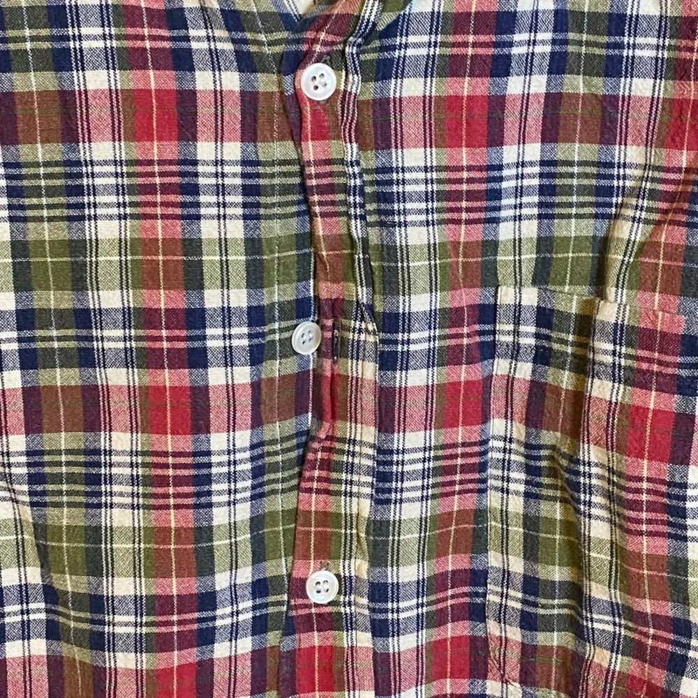Vintage Red Sky Mens Large Short Sleeve Button Down Shirt Plaid‎ Cotton Red Y2K